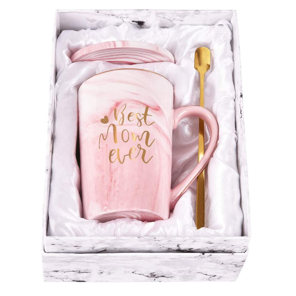Best Mom Ever Coffee Mug Mom Mother Gifts Novelty Gifts for Mom from Daughter Son Women Mom Gifts for Mom Mother Mother's Day Gifts for Mom Printing with Gold 14Oz with Exquisite Box Packing Spoon