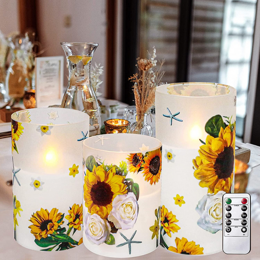 Sunflower Gifts for Women,Sunflower Candle Gift Ideas,for Women-Sunflower Decor Housewarming Gift Get Well Soon Gifts for Women,Decorative Candles Battery Operated Flameless Candles(Sunflower)