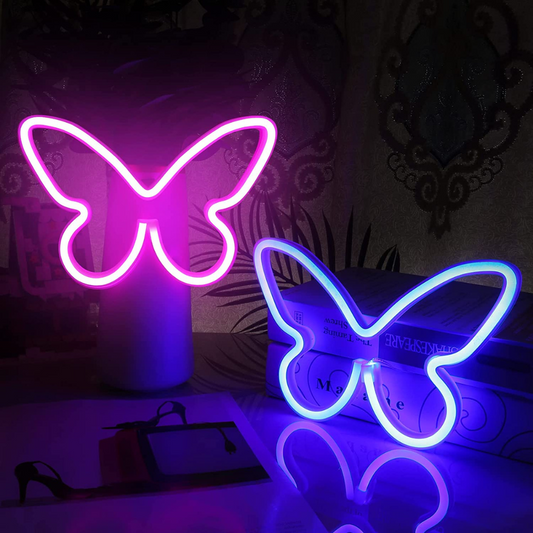 2 Pieces Butterfly Neon Signs for Wall Decor, LED Neon Light Sign Powered by Battery or USB, Butterfly Neon Light up Sign for Teenage Girls Room Decor, Birthday Gift, Party, Wedding,Bar,Bedroom