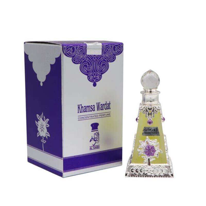 Wardah Khamsa Wardatt Woody, Fresh and Floral Concentrated Perfume Arab Oil. with Rose and Jasmine Center Notes and Amber, Sandalwood and Musk Base Notes. Fresh citrusy clean scent