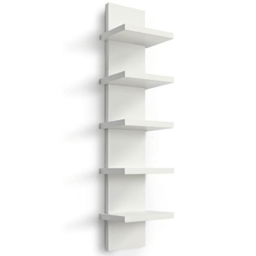 5 Tier Wall Shelf Unit,White Vertical Floating Shelf-Narrow Decorative Wall Mount Modern Wall Decor Shelves for Bedrooms, Living Rooms 5.5" x 7.2" x 31"