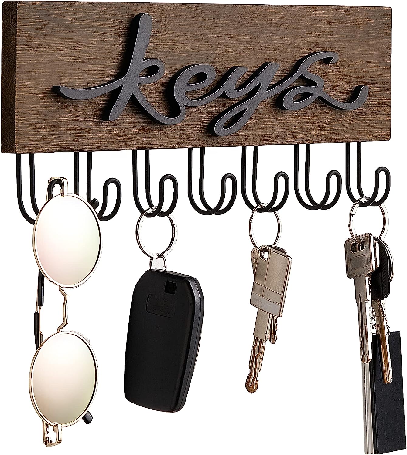 Key Holder for Wall Decorative with 7 Hooks, Wall Mounted Keys Hanger Organizer Rustic Wood Hanging Key Hooks Home Decor Farmhouse Key Rack for Entryway, Hallway, Office
