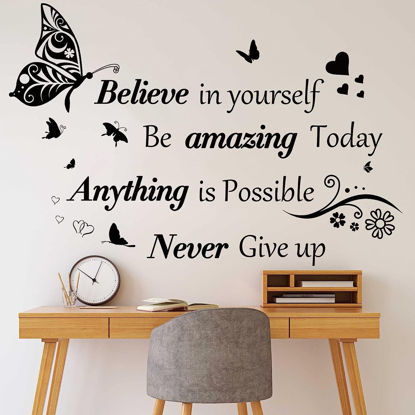 Inspirational Quotes Wall Decals Large Removable Motivational Saying Wall Stickers Positive Lettering Word Decal Butterfly Sticker