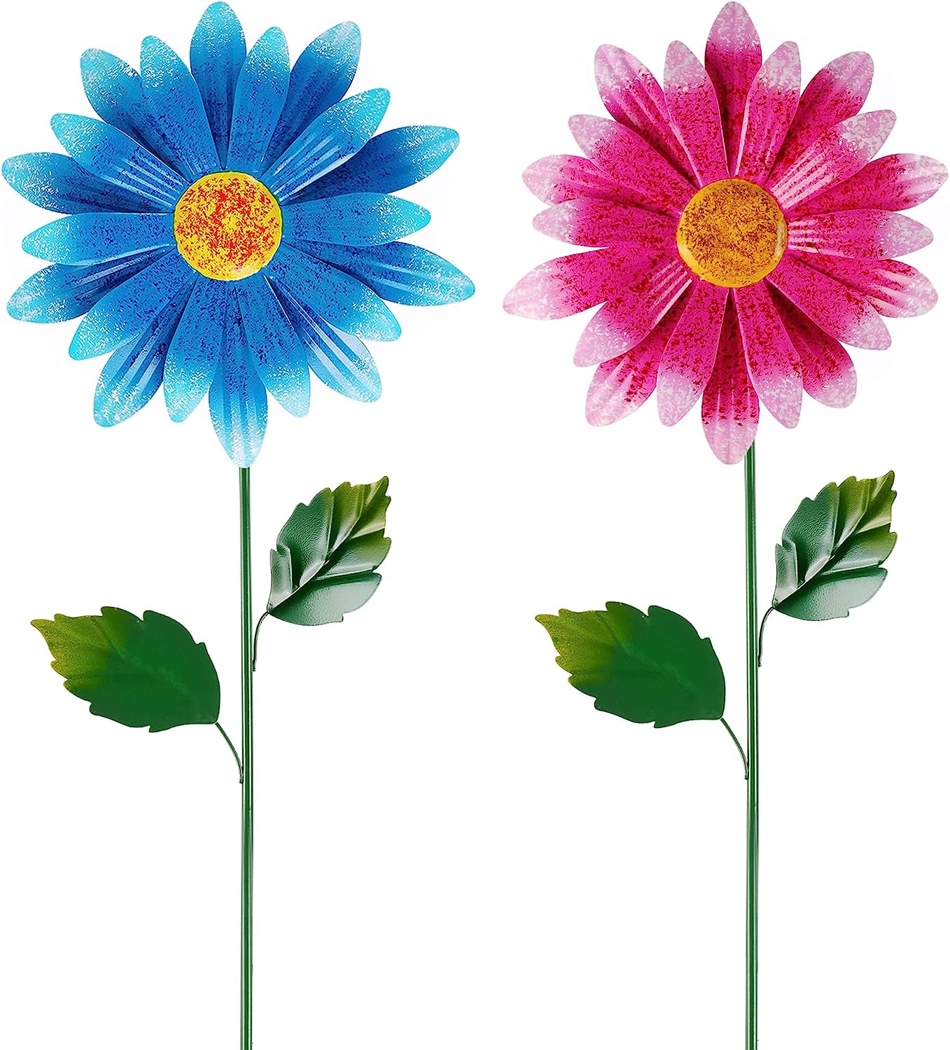 2 Pack Flower Garden Stakes Decor, 35 Inch Outdoor Large Metal Colorful Sunflowers Daisy Yard Art, Rust Proof Metal Plant Sticks, Indoor Outdoor Fall Lawn Pathway Patio Art Decorations