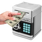 Electronic ATM Password Piggy Bank Cash Coin Can Auto Scroll Paper Money Saving Box Gift for Kids (Silvery)