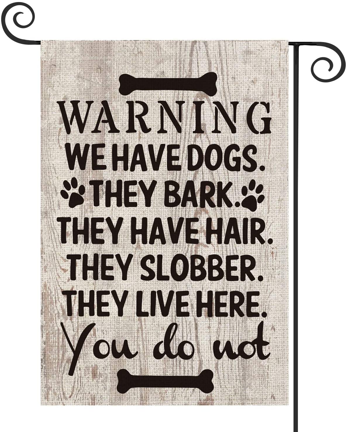 Dog Warning Slogan Wood Garden Flag Vertical Double Sized, They Slobber They Live Here Yard Outdoor Decoration 12.5 x 18 Inch