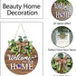 Interchangeable Seasonal Welcome Sign Front Door Decoration, Rustic Round Wood Wreaths Wall Hanging Outdoor,
