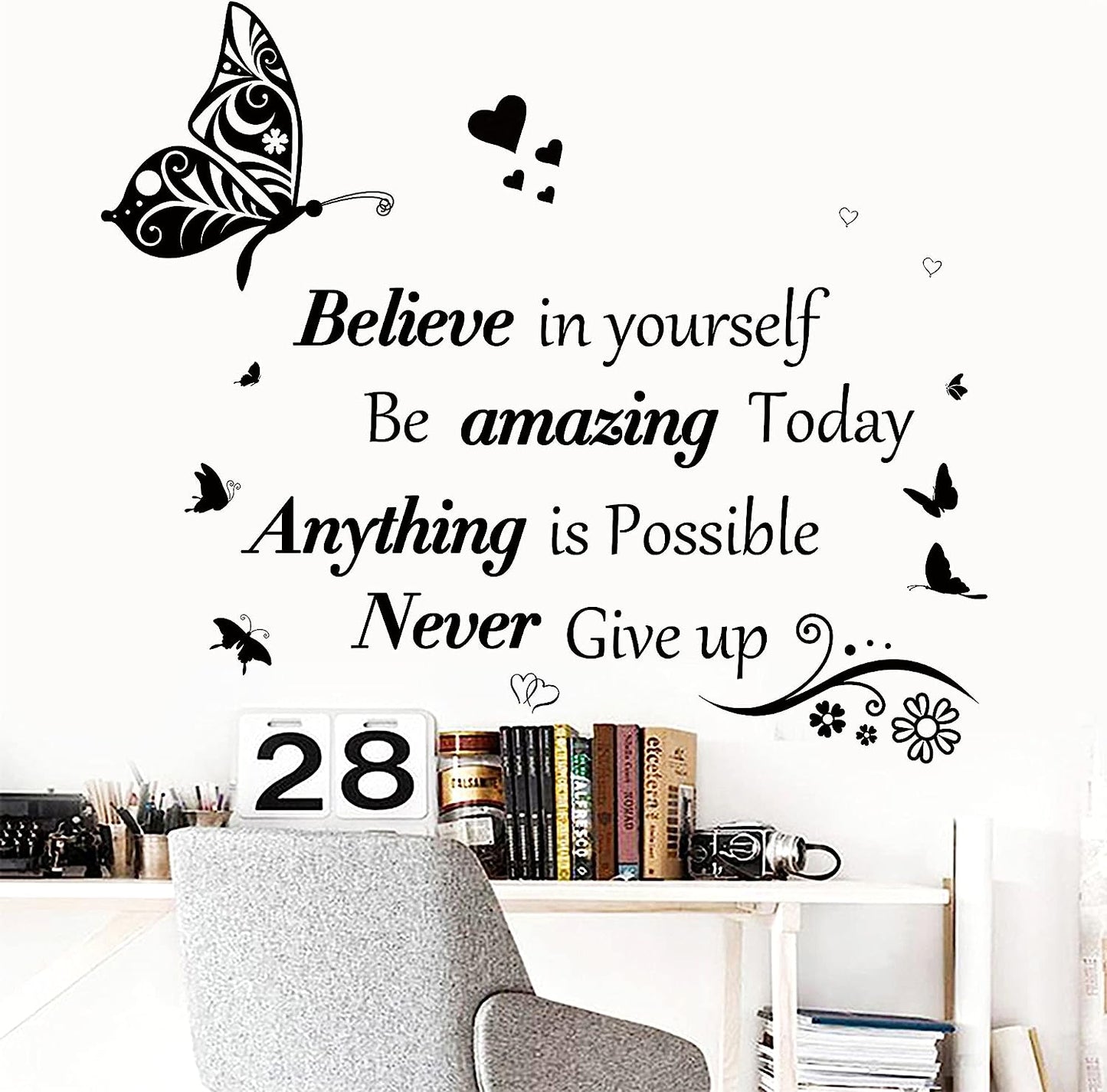 Inspirational Quotes Wall Decals Large Removable Motivational Saying Wall Stickers Positive Lettering Word Decal Butterfly Sticker
