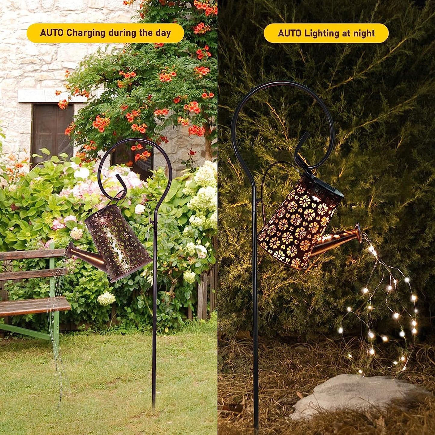 Solar Lights Outdoor Waterproof, Solar Watering Can Lights Garden Decor, Retro Metal Hanging Solar Lantern with String Lights