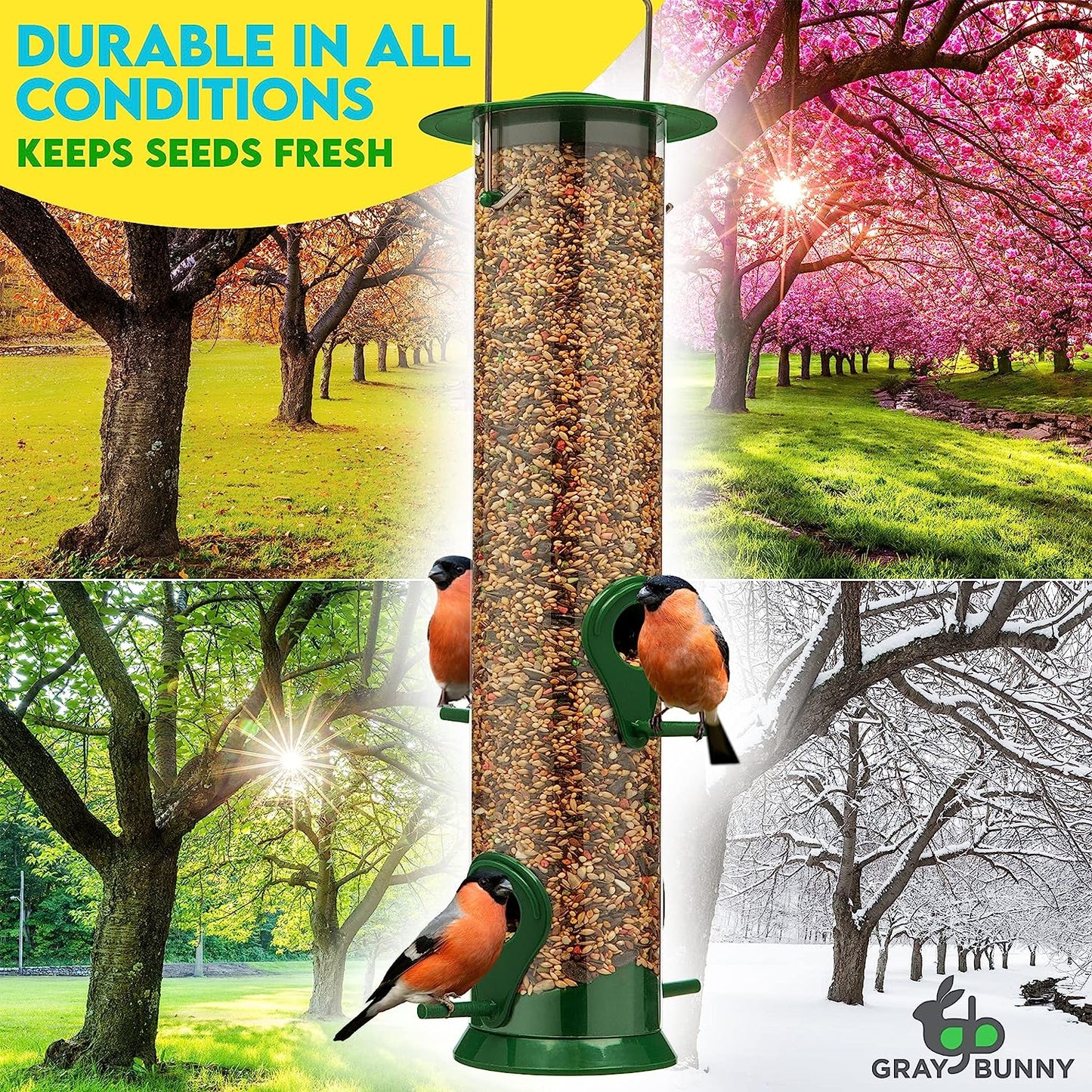 Bird Feeders for Outdoors Hanging - 4 Port, Bird Feeder Great Mothers Day Gifts from Son, Weatherproof & Water Resistant