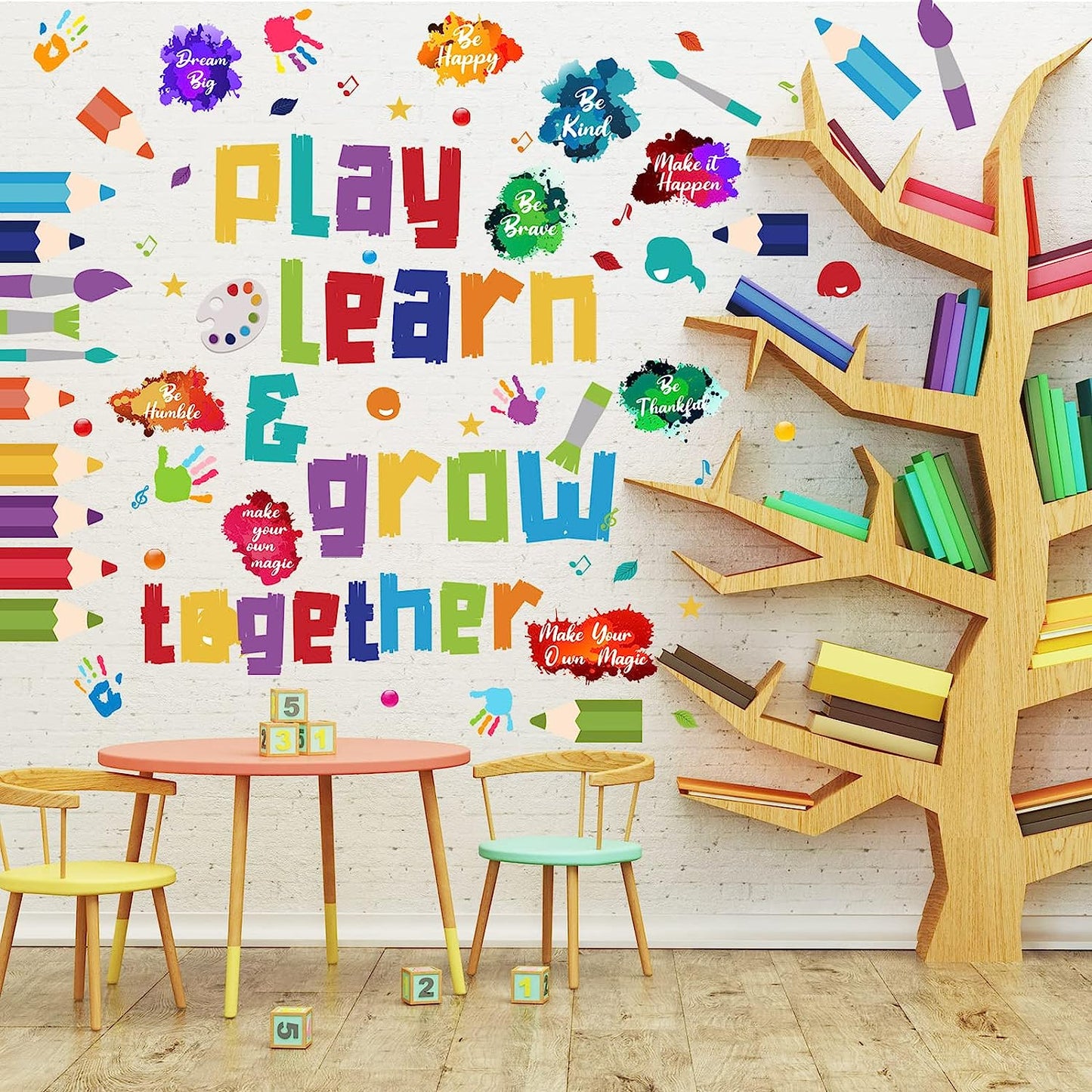 Kids Wall Decals Classroom Decals Colorful Inspirational Wall Decals Daycare Decals Playroom Wall Decor Motivational Wall Decals Positive Saying Sticker Splatter Wall Sticker（Play, Learn）
