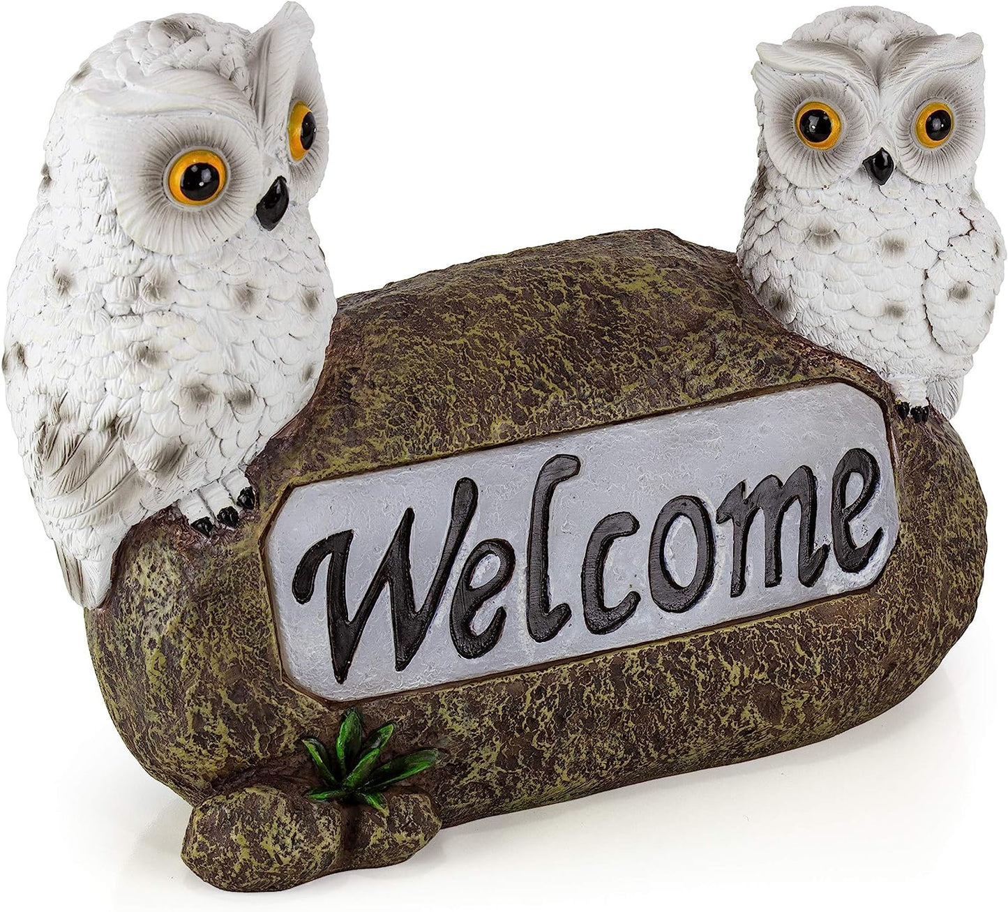 Welcome Owls Solar Powered Outdoor Decor LED Garden Light Welcome Owl Statues Outdoor owl Decor Funny Figurine Decor for Outside Patio, Yard, Lawn