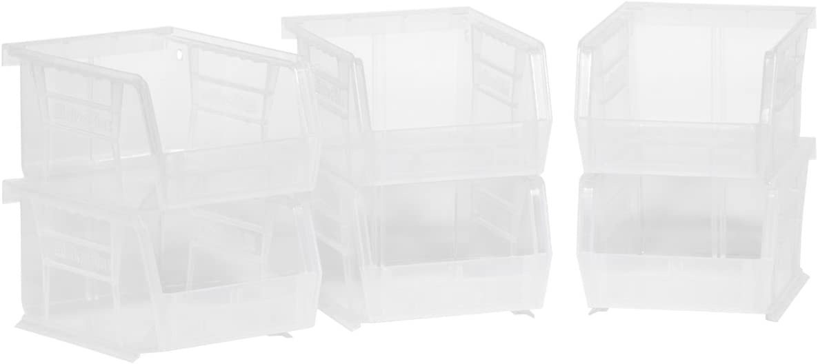 08212SCLAR 30210 AkroBins Plastic Storage Bin Hanging Stacking Containers, (5-Inch x 4-Inch x 3-Inch), Clear, 6-Pack