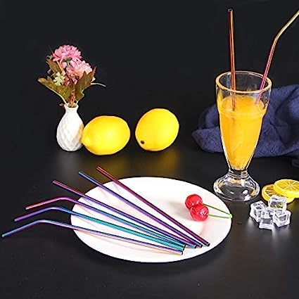 VEHHE Metal Straws Drinking Straws 10.5" Stainless Steel Straws Reusable 8 Set - Ultra Long Rainbow Color-Cleaning Brush for 20/30 Oz for Yeti