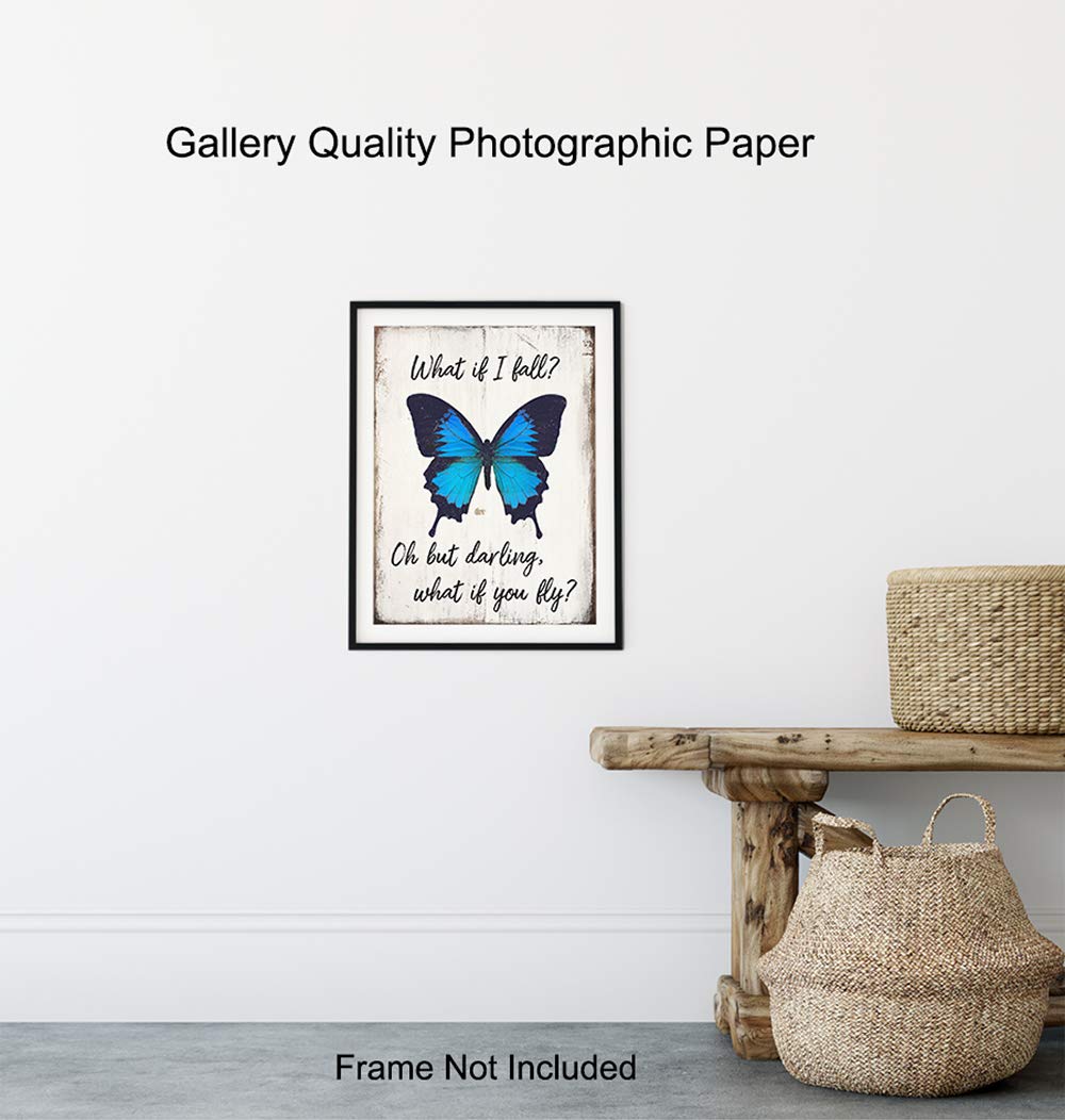 Butterfly Inspirational Quote Wall Art - Rustic Home Decor, Room Decorations for Bedroom, Living Room - Boho Encouragement Gift for Women, Girls, Teens, Best Friend, BFF – Sign Plaque Poster -Unframed