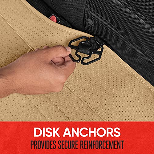 Motor Trend Beige Faux Leather 2-Pack Car Seat Cover for Front Seats, Padded Car Seat Protectors with Storage Pockets, Premium Interior Covers, Front Seat Covers for Cars Truck SUV Auto