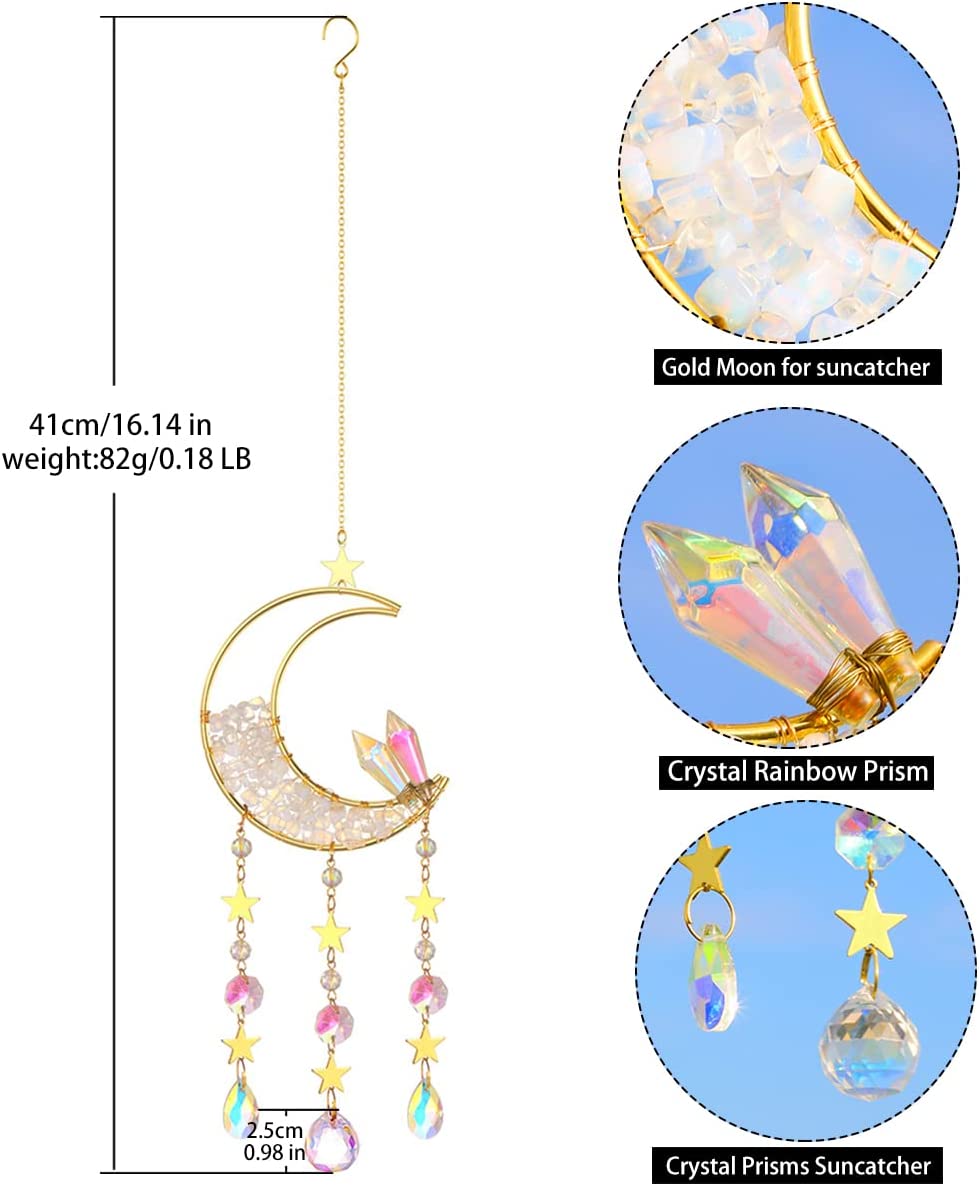 Window Prisms Suncatcher - Sun Catchers Crystal Ball Moon Dream Catcher with Opal Crystal Rainbow Maker Garden Indoor Outdoor Tree Decorations for Mom from Daughter