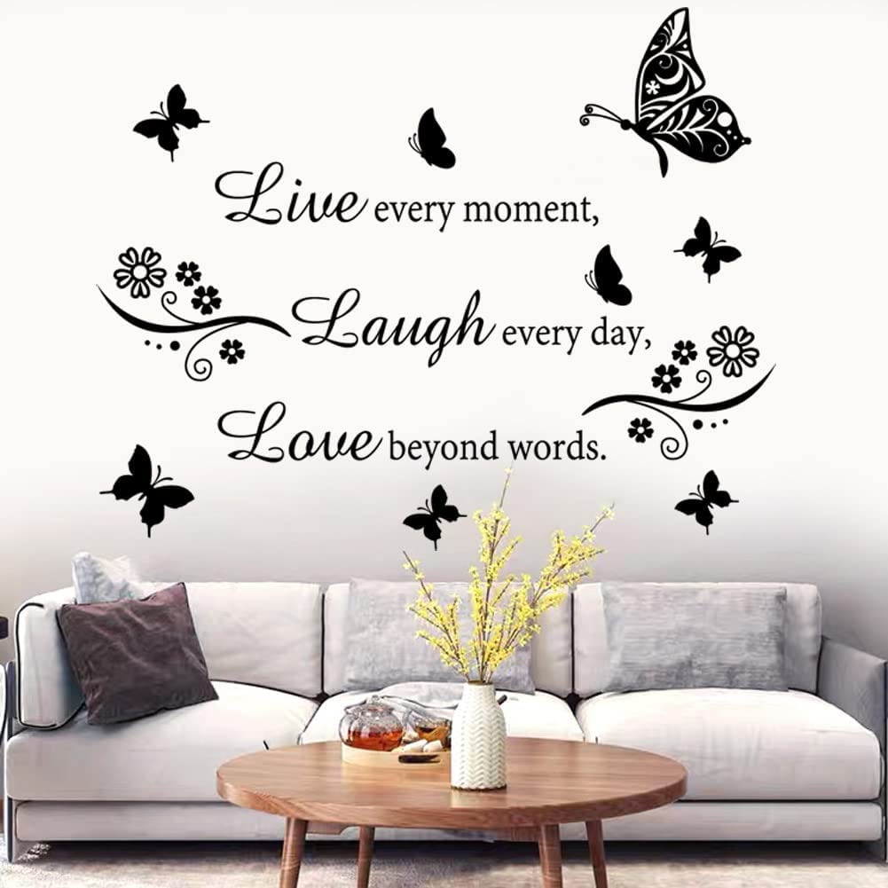 Wall Decal Quote Live Every Moment Laugh Every Day Love Beyond Words Wall Sticker Motivational Wall Decals Family Inspirational Wall Stickers for Bedroom Living Room Window Decor Home Decor.