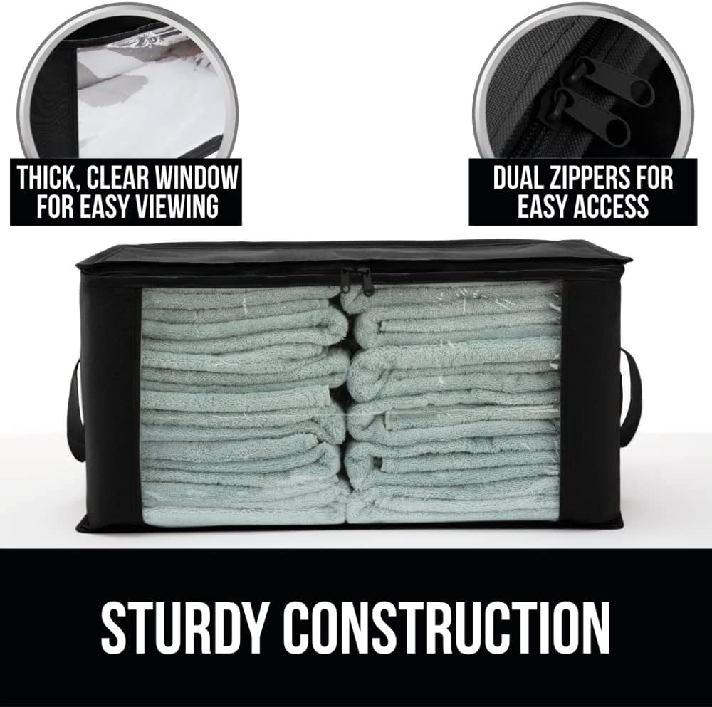 Large Capacity 4 Pack Clothes Storage Bag Organizer, 90L, Reinforced Handles, Thick Fabric for Blankets, Bedding, Clothing, Foldable Zipper Container Bags, Clear Window Closet Totes Black