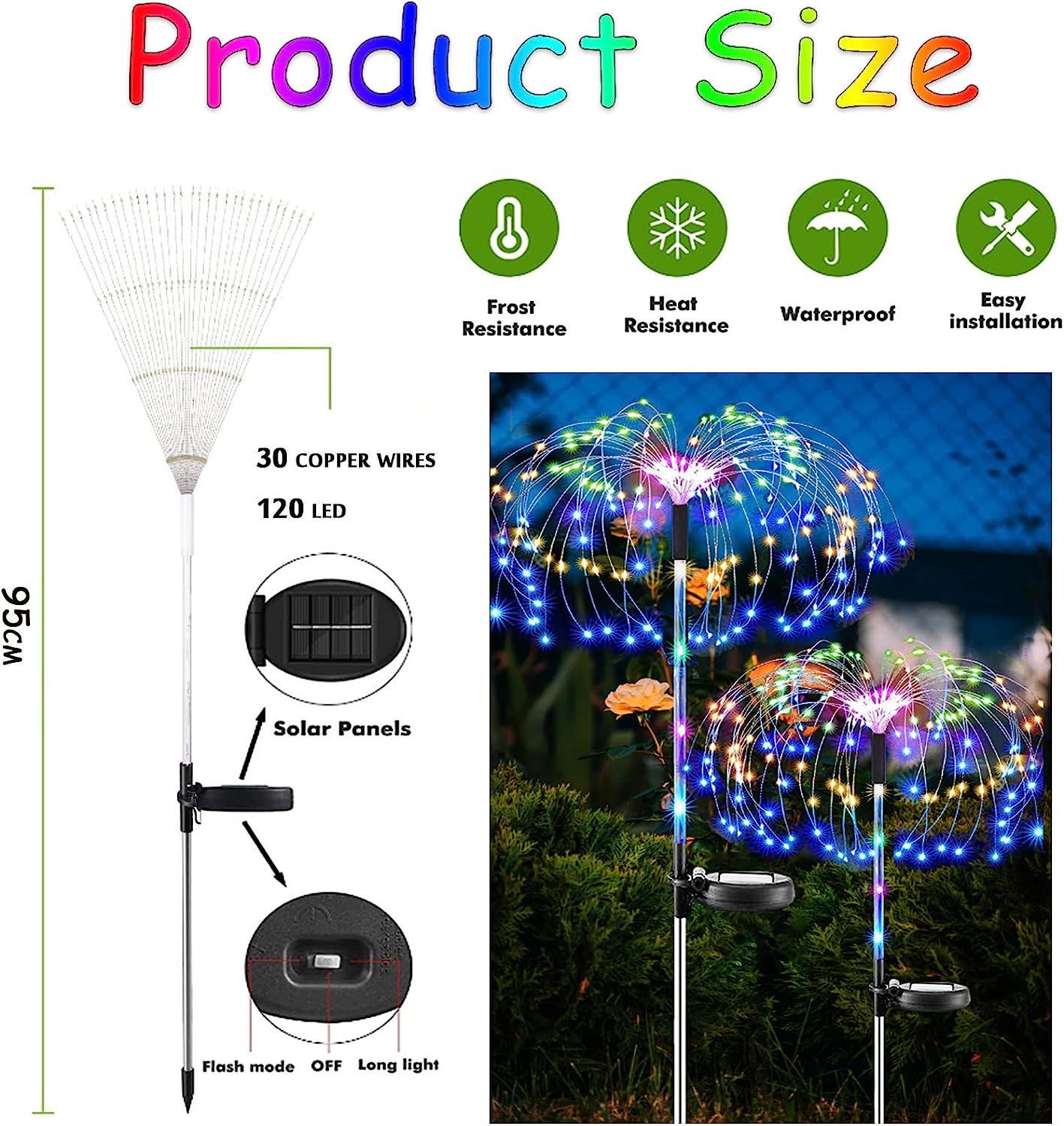 Solar Garden Lights Outdoor, 120LED Solar Firework Lights 2 Lighting Modes Solar Starburst Lights Colorful Flower Stake Outdoor Lights for Mothers Day Gifts, Yard, Parties(Multicolor)