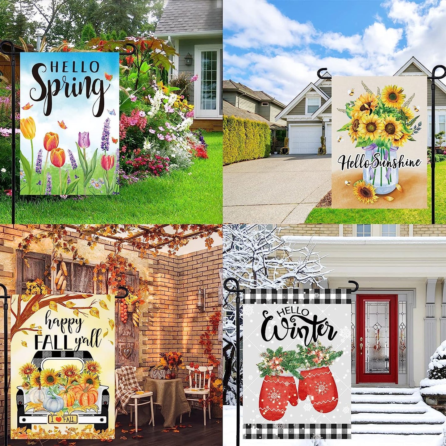Seasonal Garden Flags Set of 12 Double Sided 12 x 18 Inch Yard Flags, Small Garden Flags for Outside, Fall Winter Halloween Christmas Outdoor Flags, Holiday Garden Flags for All Seasons