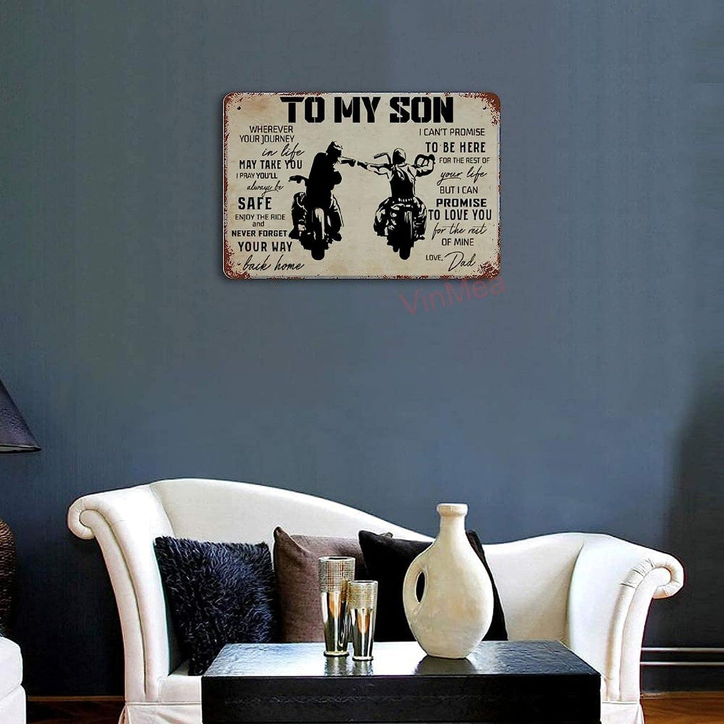 Dad and Son Biker to My Son Vintage Metal Sign Wall Decor for Bars Restaurants Cafes Pubs 12x8 Inch (White-225)