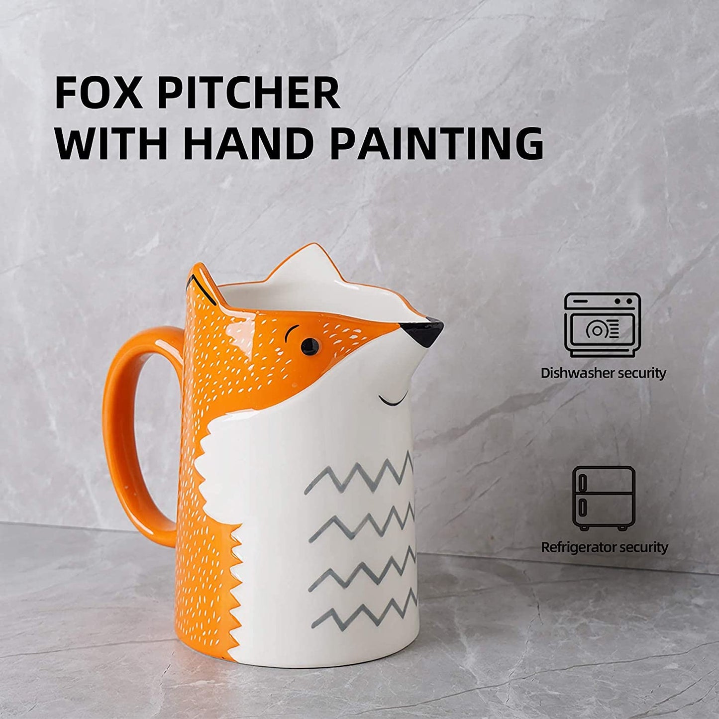 3D Fox Ceramic Water Pitcher Carafe Hand Painted Milk Bottle for Home Made Iced Lemon Water Juice Hot Milk and Tea