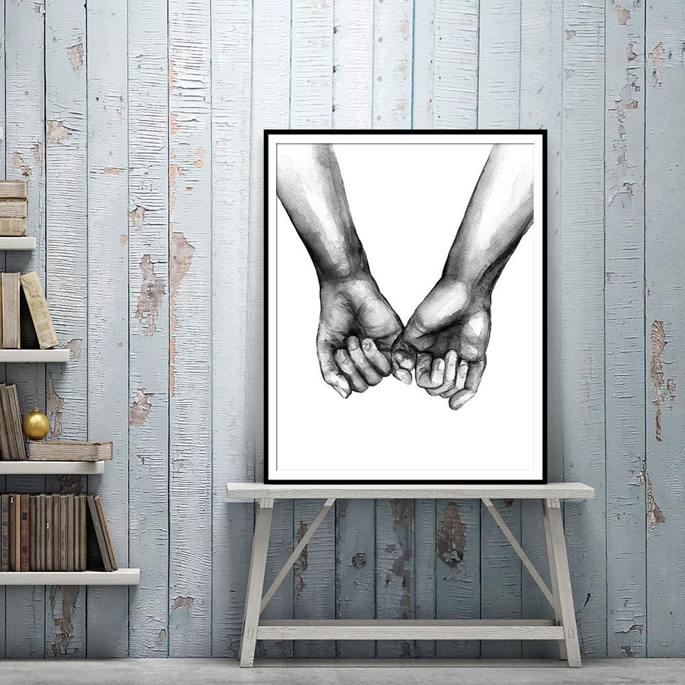 Love and Hand in Hand Wall Art Canvas Print Poster,Simple Fashion Black and White Sketch Art Line Drawing Decor for Home Living Room Bedroom Office(Set of 3 Unframed, 16x20 inches)