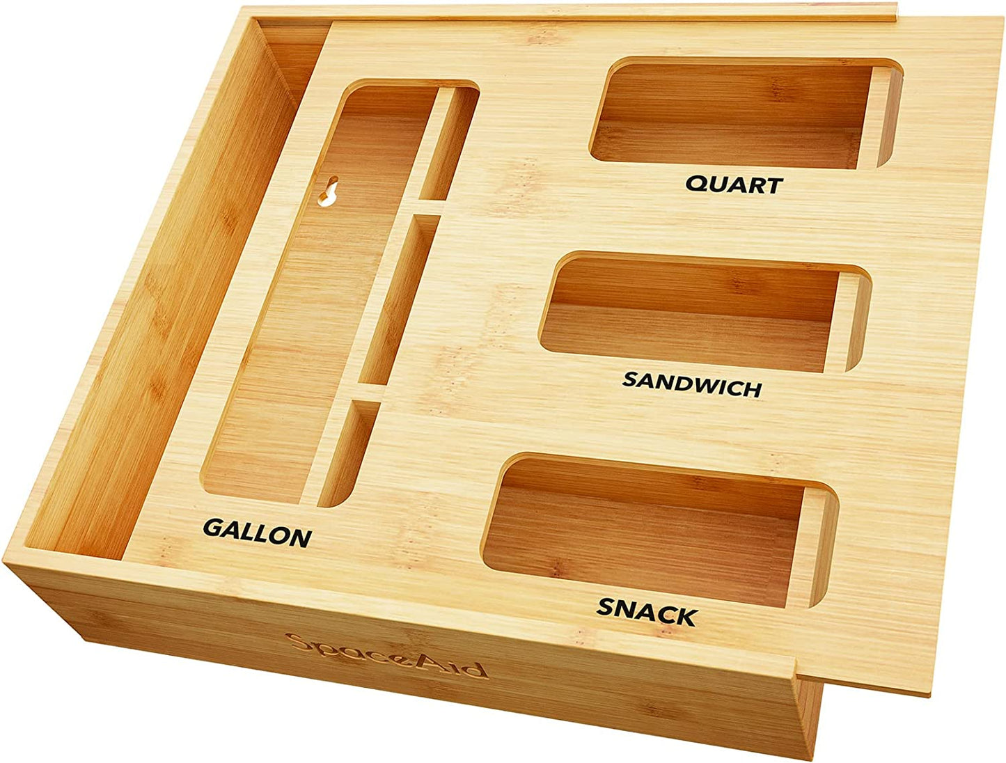 Bag Storage Organizer for Kitchen Drawer, Bamboo Organizer, Compatible with Gallon, Quart, Sandwich and Snack Variety Size Bag (1 Box 4 Slots)
