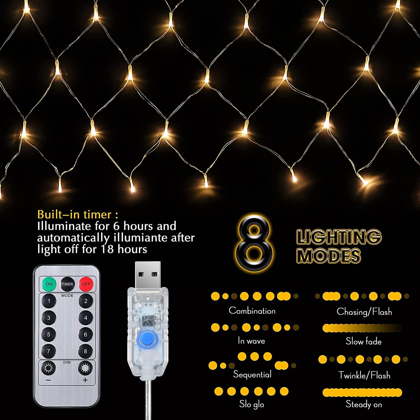 Christmas Hanging Photo Display 3.3 x 3.3 Ft, 75 LED Net Photo Clips Christmas String Light with 25 Clips and Remote, 8 Modes USB Operated Christmas Fairy Lights for Home Indoor Wall Decor