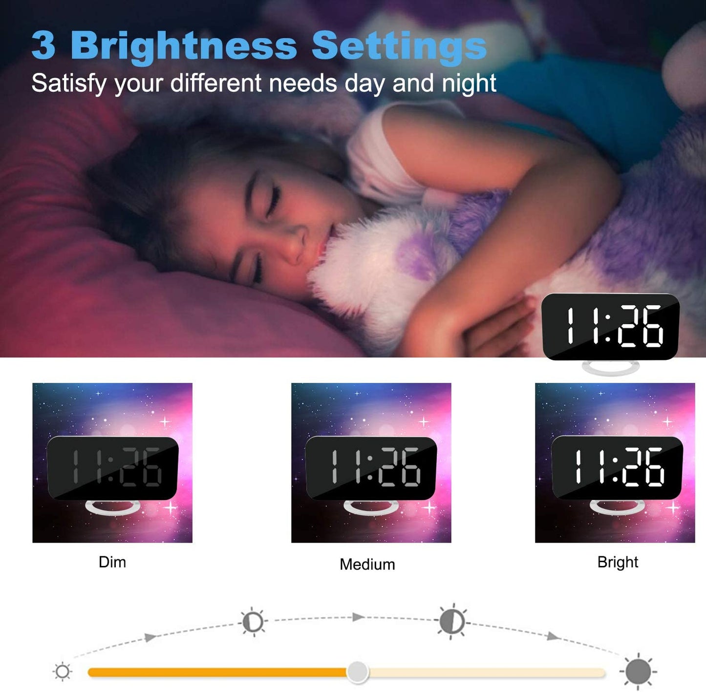 Digital Clock Large Display, LED Electric Alarm Clocks Mirror Surface for Makeup with Diming Mode, 3 Levels Brightness, Dual USB Ports Modern Decoration for Home Bedroom Decor-White