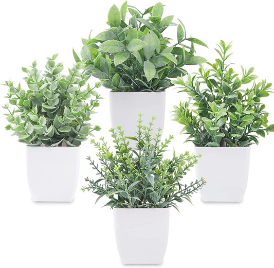 4 Packs Fake Plants Mini Artificial Greenery Potted Plants for Home Decor Indoor Office Table Room Farmhouse