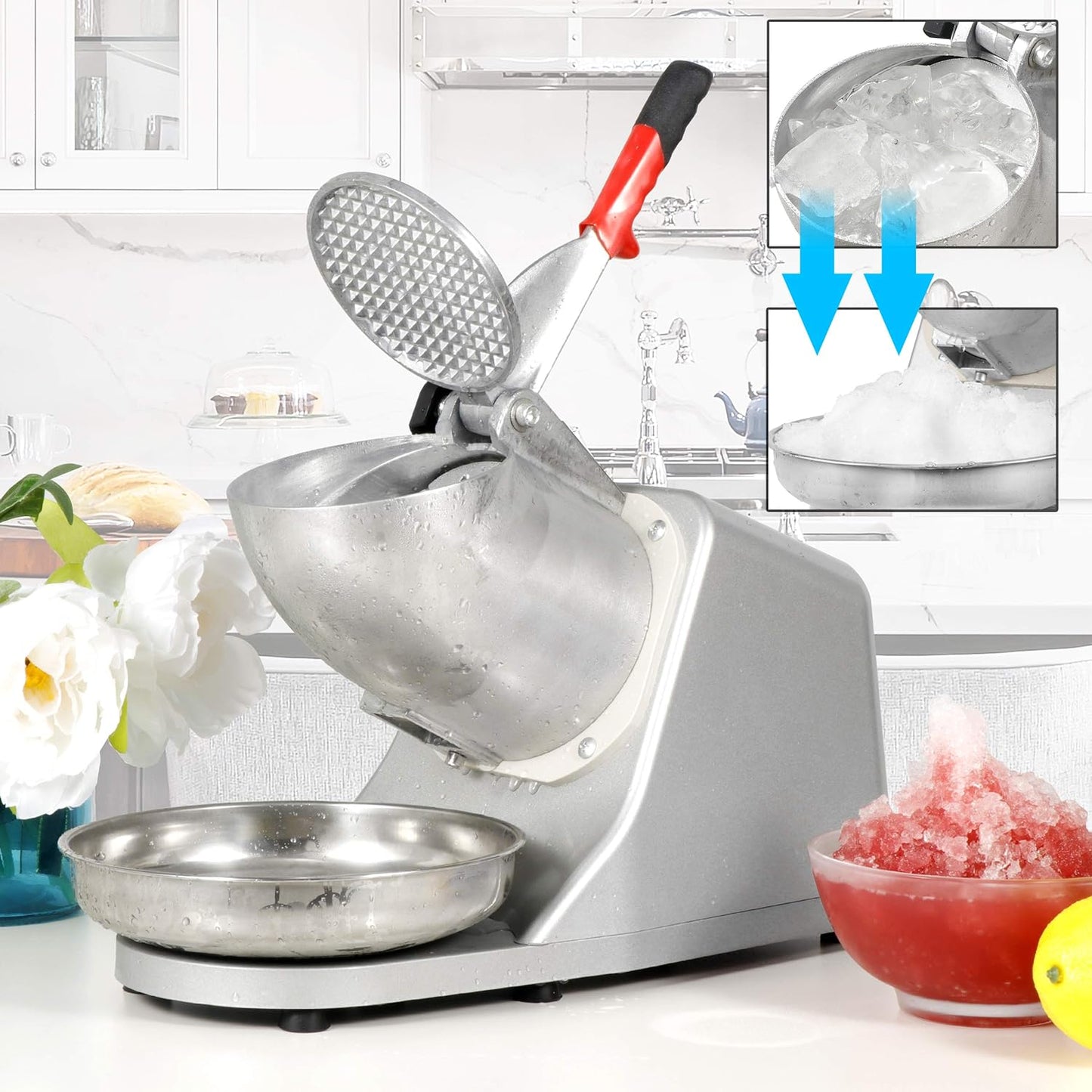 Electric Ice Crushers 300W 2000r/min w/Stainless Steel Blade Shaved Ice Snow Cone Maker Kitchen Machine (Silver)