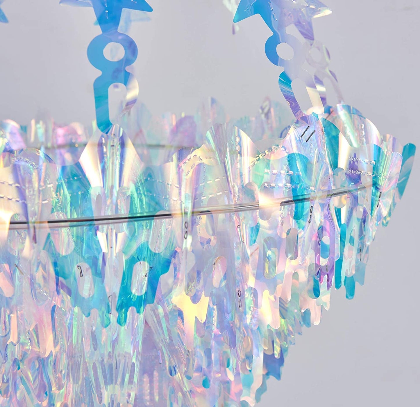 Hanging Decorations Iridescent Chandelier Shaped Foil Ceiling Hanging Ornament for Bridal Shower Wedding Birthday Frozen Theme Party Fairy Princess Rainbow Show Decoration