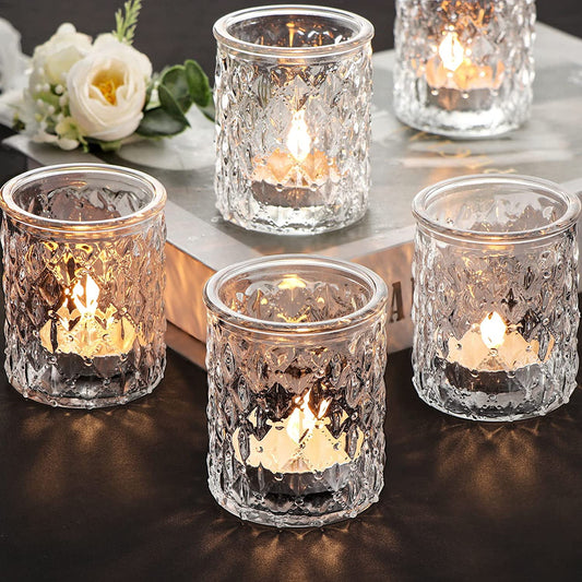 12pcs Votive Candle Holders, Clear Glass Candle Holder in Bulk, Tealight Candle Holder for Wedding Decor, Home Decor and Holiday Decor