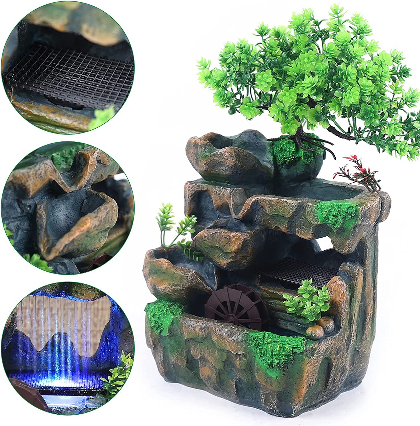 Atomizing Rockery Water Desktop Fountain with LED Lights & Atomizer，Desktop Fountain Waterfall for Indoor Outdoor Office Home Decor