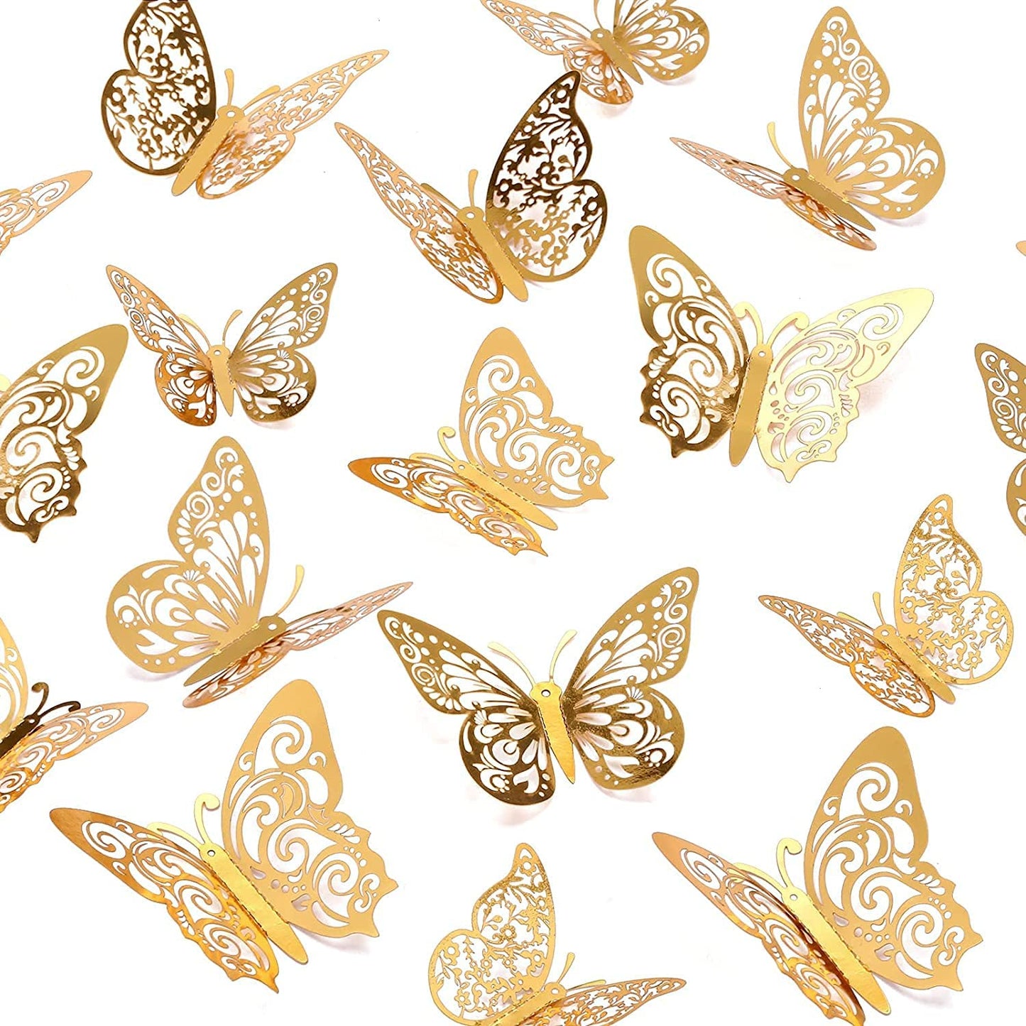 72 Pcs Gold Butterfly Decorations, 3 Sizes 4 Styles, 3D Butterfly Wall Decor, Butterfly Party Decorations, Birthday Decorations, Butterflies for Crafts, Cake Decorating, Wall Stickers Room Decor for Baby Shower Girls Kids