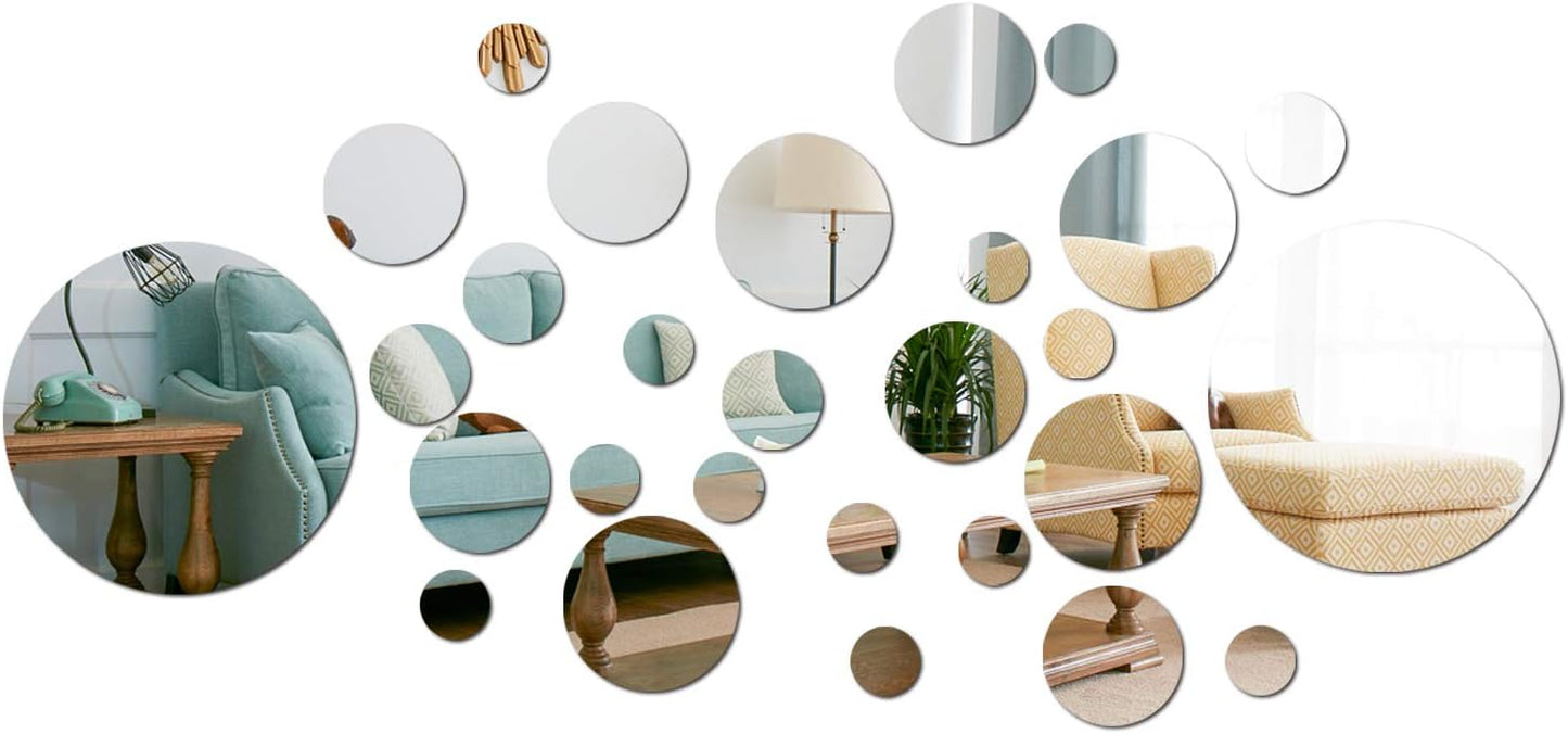 Solid Circle Wall Stickers Circle Mirror DIY Living Room/Bedroom/Decoration 28pcs Silver