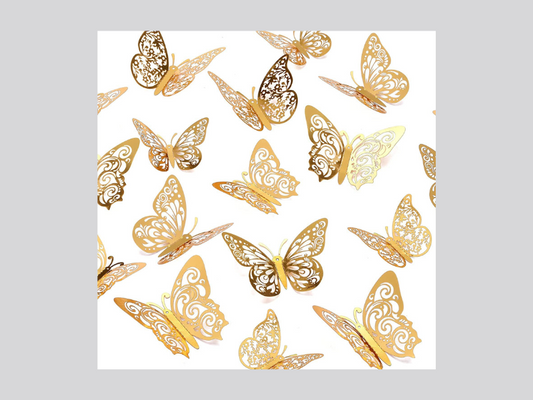 72 Pcs Gold Butterfly Decorations, 3 Sizes 4 Styles, 3D Butterfly Wall Decor, Butterfly Party Decorations, Birthday Decorations, Butterflies for Crafts, Cake Decorating, Wall Stickers Room Decor for Baby Shower Girls Kids