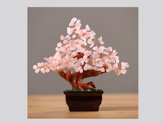 Feng Shui Natural Rose Pink Quartz Crystal Money Tree Bonsai Style Decoration for Wealth and Luck