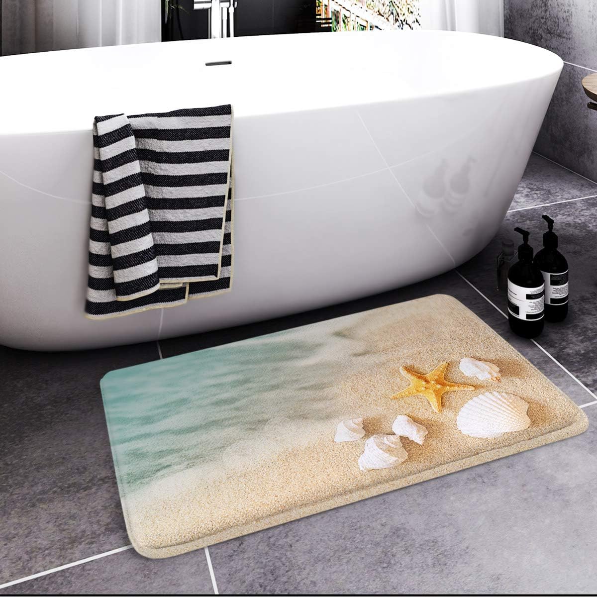 Bath Mats for Bathroom, Bathroom Mats Rugs No Silp, Beach Starfish Sea Shell Washable Cover Floor Rug Carpets Floor Mat