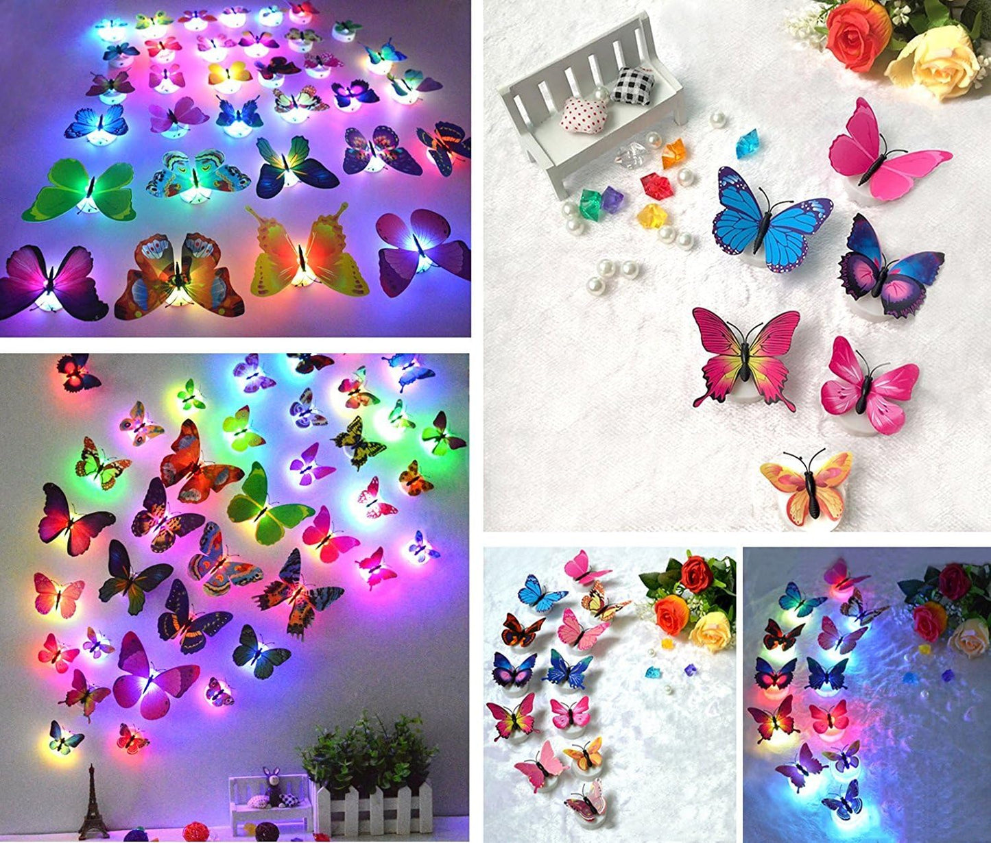 LED Butterfly Decoration Night Light 3D Butterfly Sticker Wall Light for Garden,Backyard,Lawn,Party,Festive(12PCS)