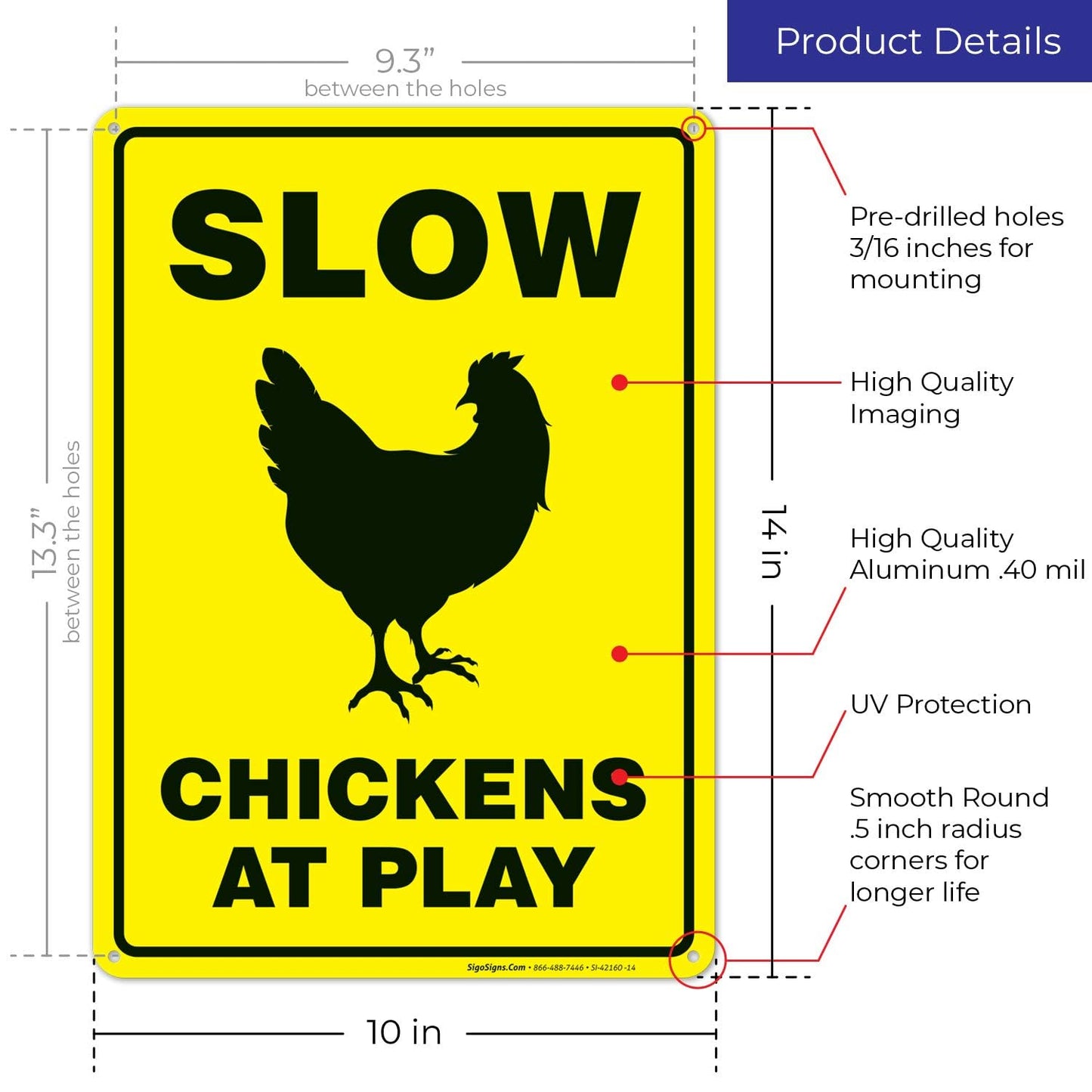 10x14" Chicken Crossing Sign, Chickens at Play, Chicken Coop Funny, Rust Free Aluminum