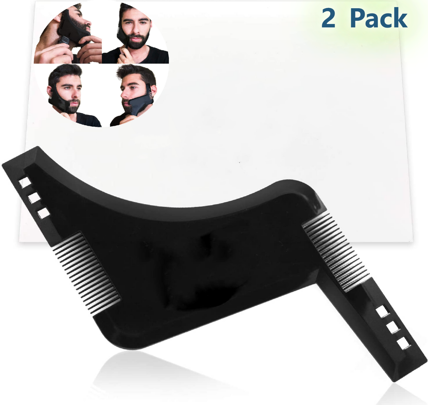 JMH Beard Shaping & Styling Tool 2 Pack for Men, Inbuilt Comb for Perfect line up & Edging, Black